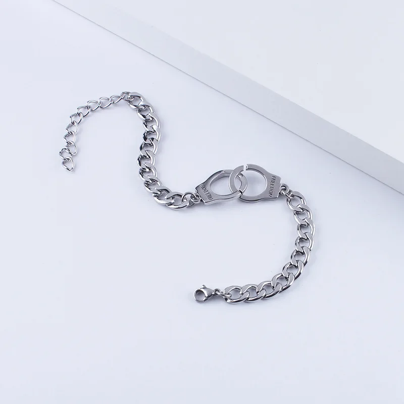 Personality Stainless Steel Handcuffs Bracelet Lover\'s Lock Chain Bracelets for Women Men Love Bangles Wrist Jewelry Accessories