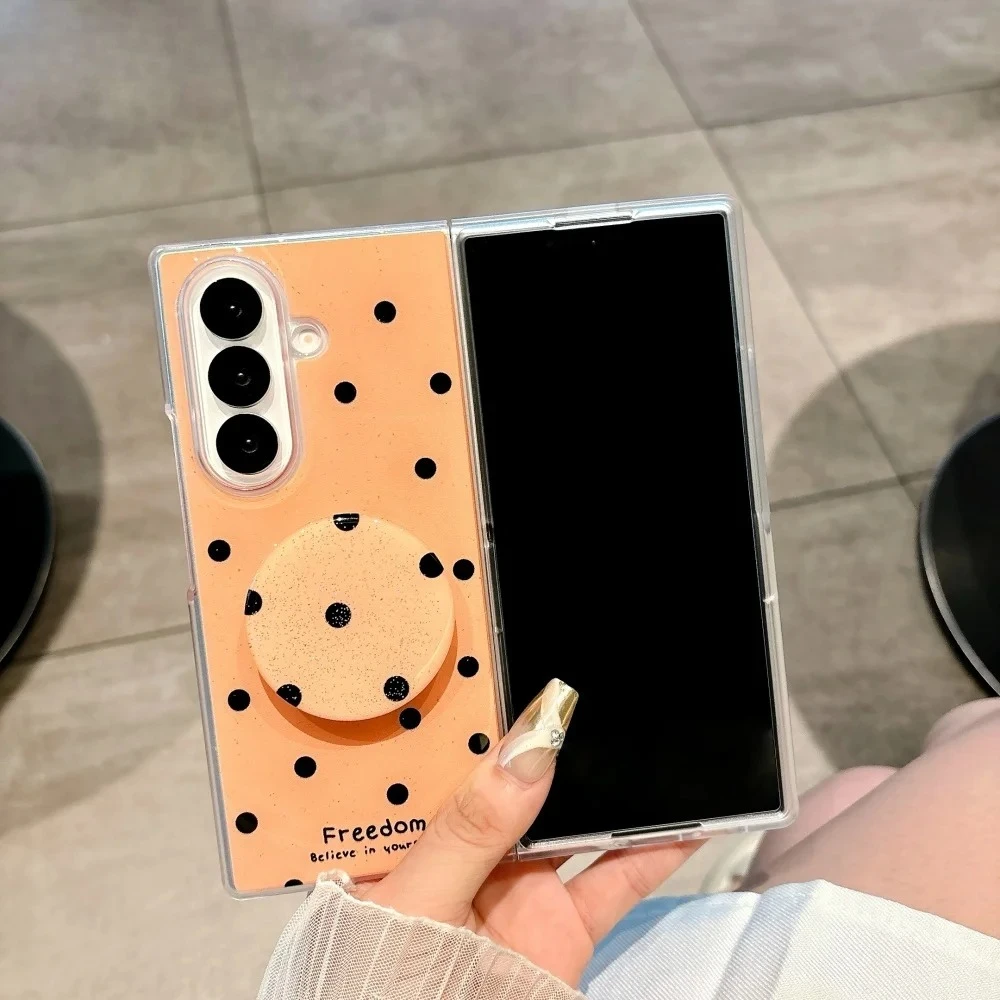 High-end Fashion Black Polka Dot Epoxy Phone Case for Samsung Galaxy Z Fold 7 6 5 4 Folding Stand Bracket Shockproof Soft Cover