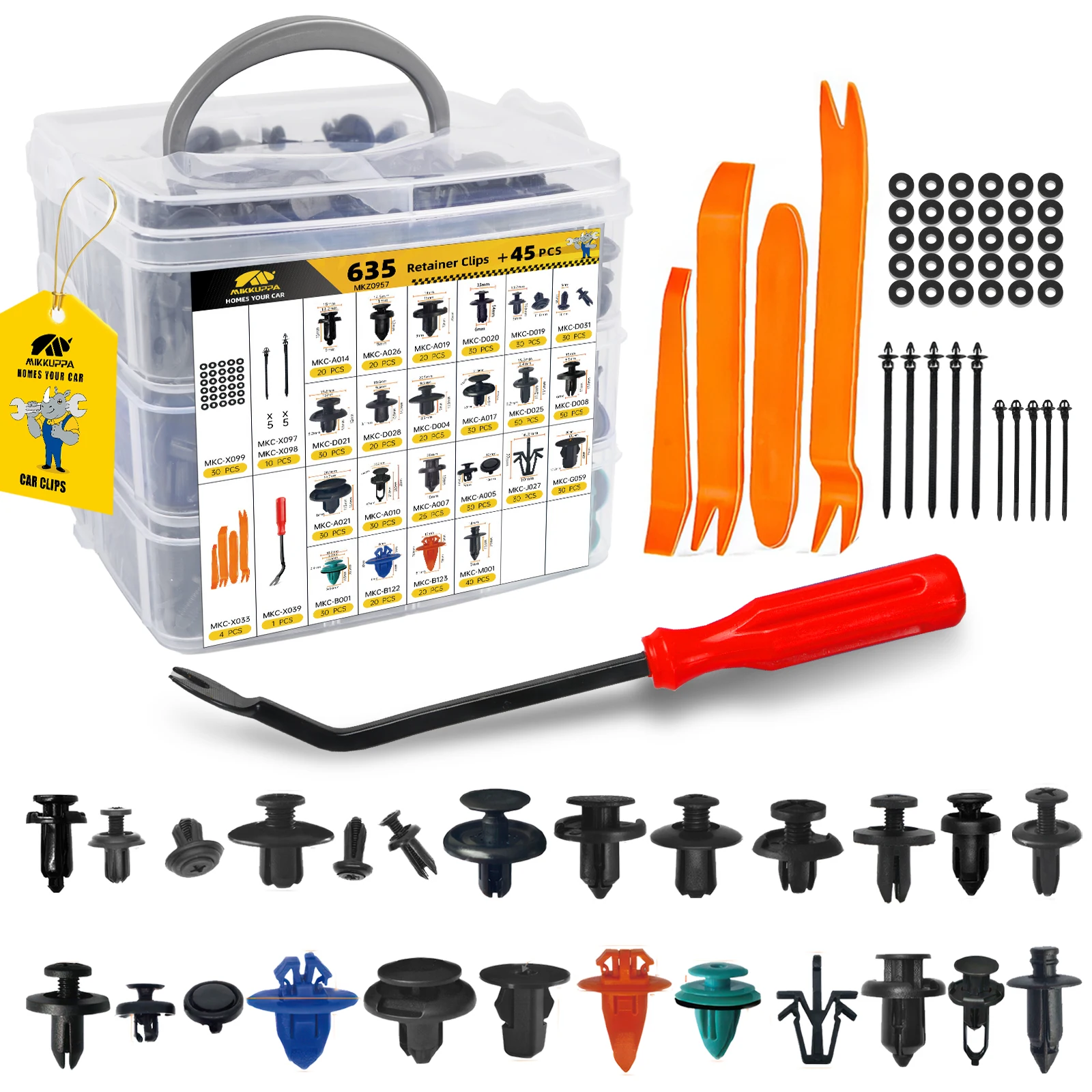 MIKKUPPA 635 قطعة مجموعة مشابك تثبيت السيارة مع 45 قطعة أدوات، مجموعة قفل الكسوة العالمية في صندوق تخزين لمصد لوحة الباب #2