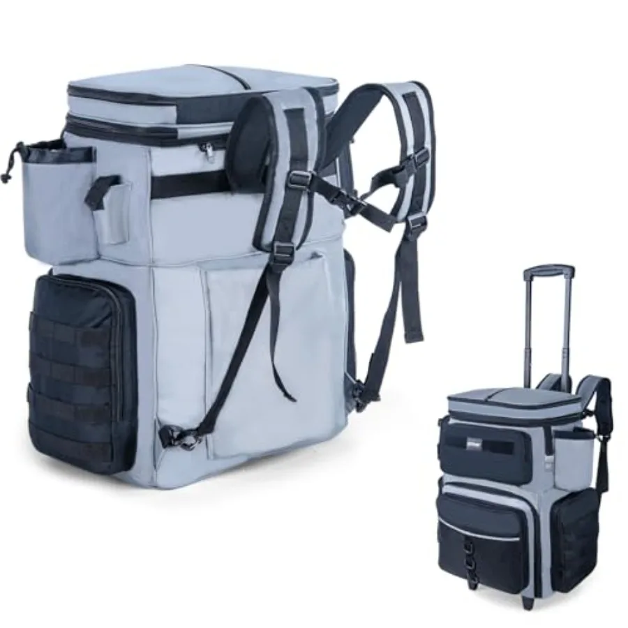 

Рыболовный ящик-тележка на колесах 66 л с охлаждающим отсеком, серый, большой, для 5-3700 лотков, устойчивый к соленой воде, рыболовный рюкзак на колесах