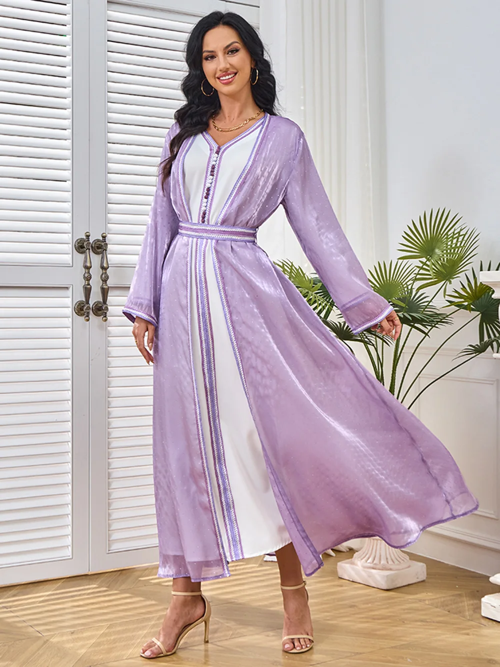 ใหม่อาหรับดูไบ Eid Mubarak Ethin เสื้อผ้าปักเสื้อสเวตเตอร์ถัก 2 ชิ้นชุดแฟชั่นเลดี้ผู้หญิงยาวมุสลิมตุรกีชุด