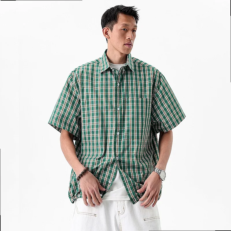 Nanzia Summer New Plaid Short Sleeve Shirt for Men Casual Lightweight Loose Fit Tops