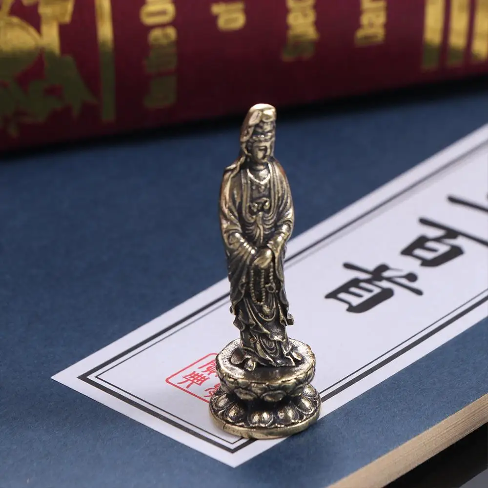 Lucky Pure Brass Lotus Guanyin Statue Retro Tathagata Tathagata Buddha Statue Lotus Guanyin Brass Buddha Sculpture Home Decor - Image 2