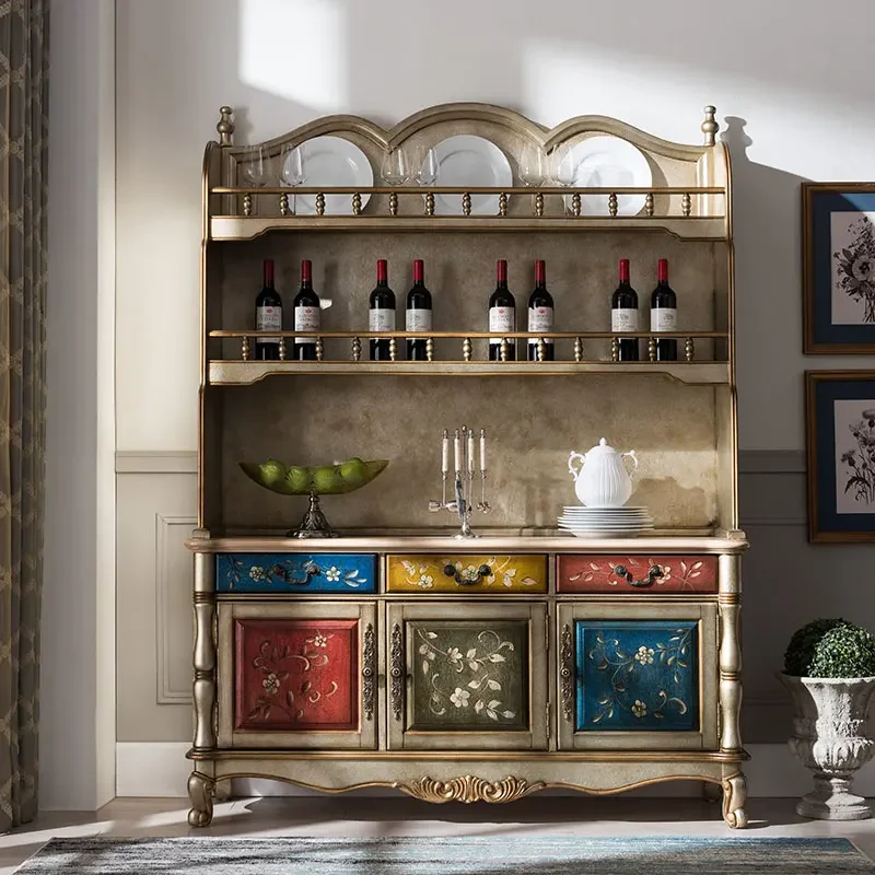 Solid Wood Locker Living Room Wine Cabinet Large Apartment European Restaurant Painted Multi-Functional Buffet1