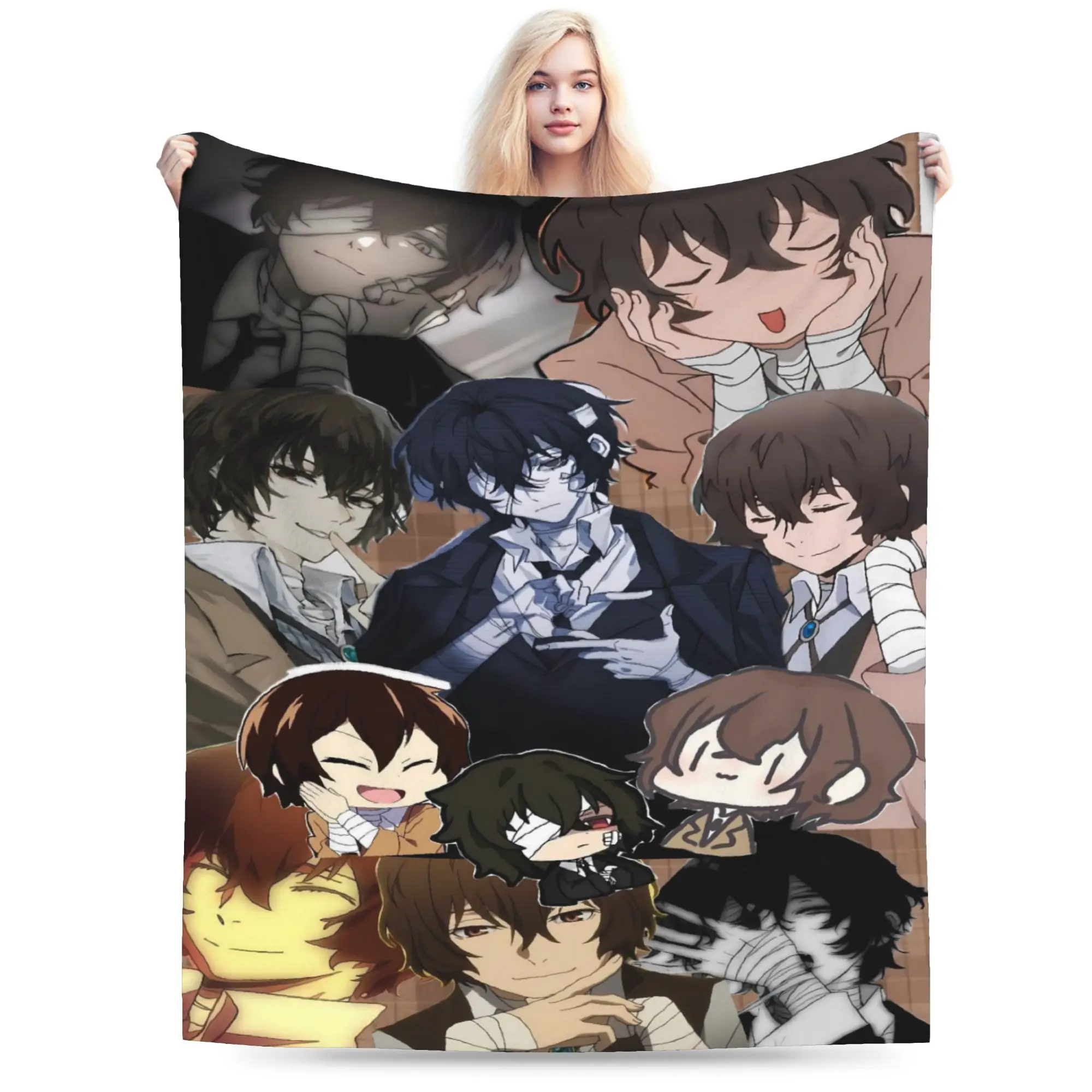 Dazai Bungo Stray Dogs Blanket  Warm Print Plush Throw Blanket For Couch Chair Airplane Travel Flannel Bedspread Bed Cover