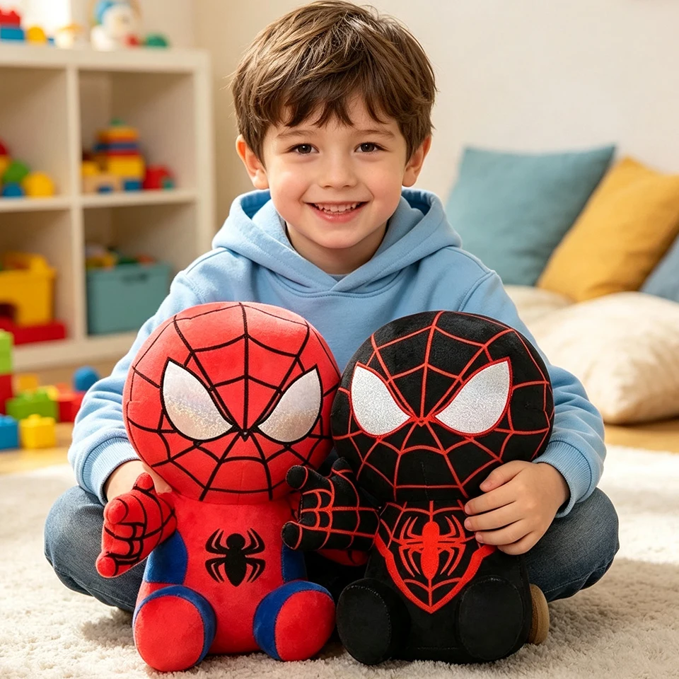 @HOT Sels Anime Spider Man Plush Doll Kawaii Cute Cartoon Red Black Stuffed Doll Home Room Decor Peluche Pillow Birthday Gift