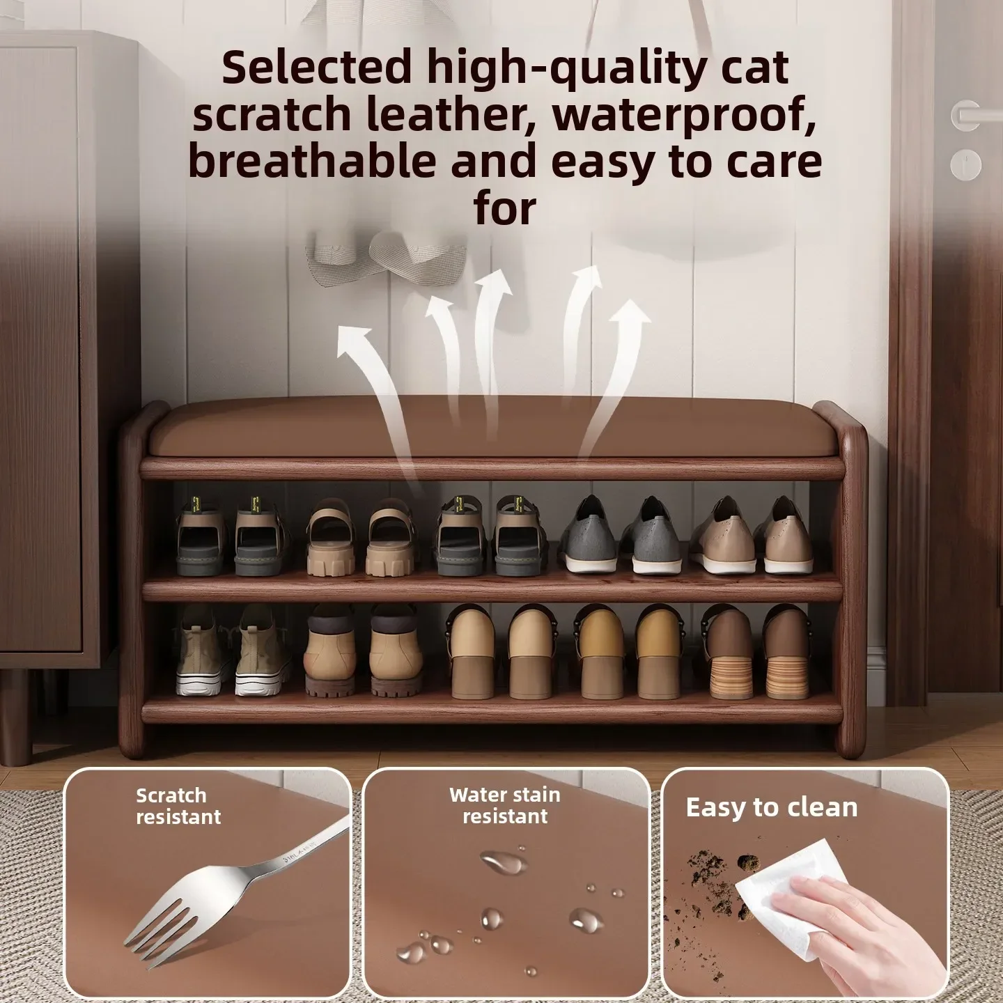 Exquisite Simple Shoe Rack Entry Door Can Sit Wooden Shoe Cabinet Sitting Stool Integrated Porch Shoe Change Stool Multi-layer