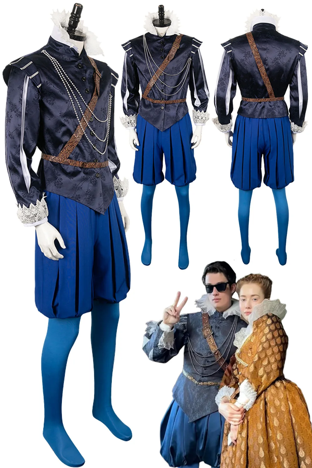 

George Cosplay Fantasy Costume Tv Mary And George Roleplay Men Outfits Strap Socking Clothing Male Boys Halloween Party Suits