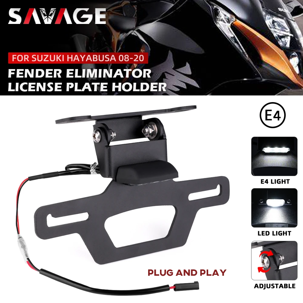 License Plate Holder For SUZUKI HAYABUSA GSX1300R 2008-2020 Motorcycle Tail Frame Bracket LED Number Light Fender Eliminator