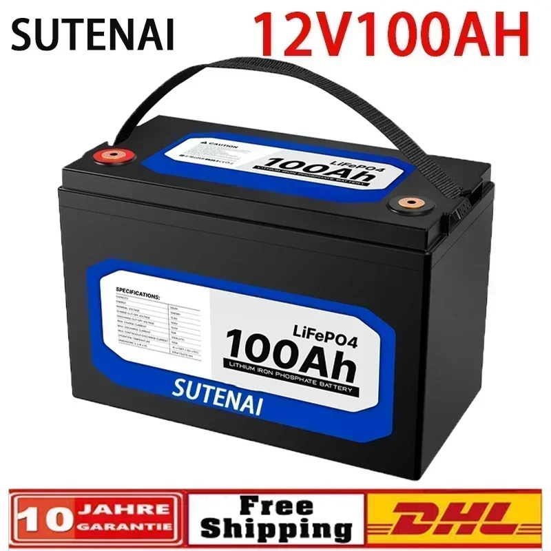 Batterie au lithium fer Phxing ate veFePO4, BMS intégré, système d'alimentation solaire, moteur de pêche à la traîne, 12V, 100Ah