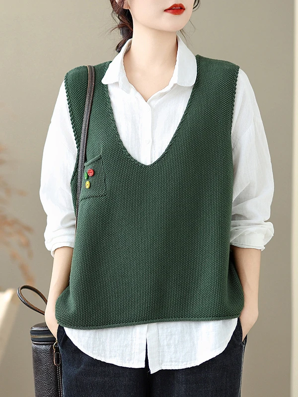 

Large Size V-Ne Knitted Vest Women's Spring Autumn New Loose Layered Svel Sweater Top Faion Commute Sle