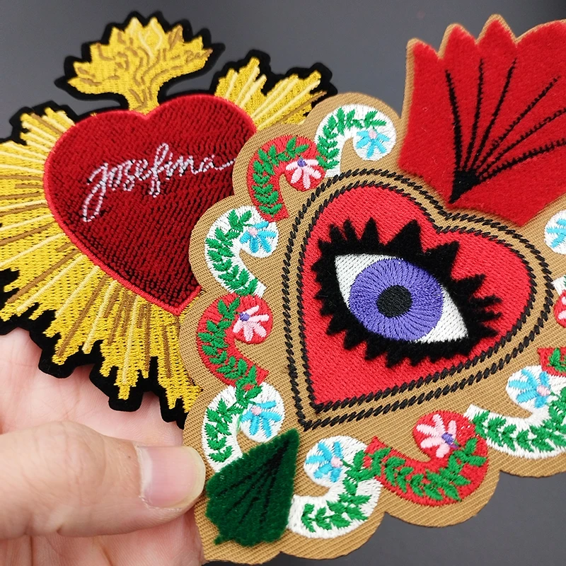 New Embroidery Flower Conflagration Love Heart Eyes Patches Iron on For Jackets Loose Coat Clothing Accessories