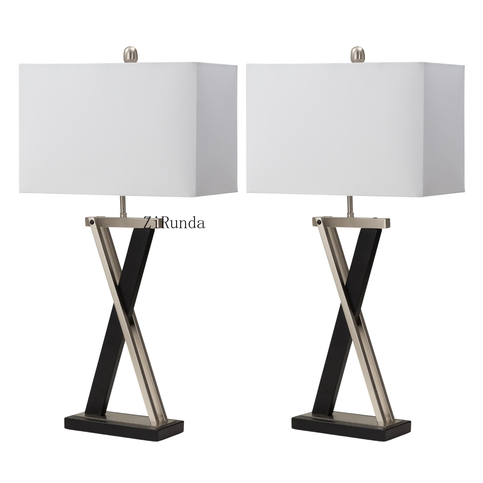 **مجموعة من 2 مصباح طاولة صمام ثنائي باعث للضوء معدني أسود مقاس 29 بوصة مع مصباح طاولة يعتم بظل مخروطي أبيض #6