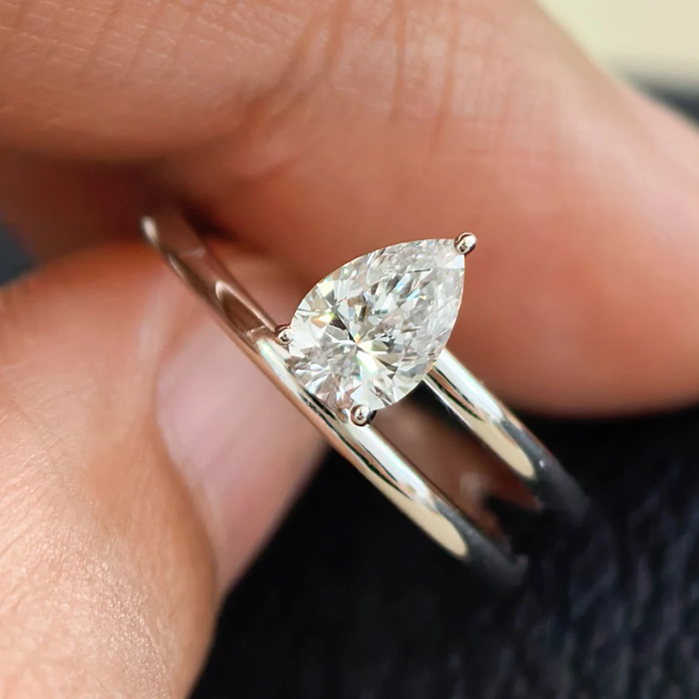 6*8 مللي متر الكمثرى قطع مويسانيتي خواتم الخطبة للنساء المخفية هالة مختبر نمت الماس 925 فضة طبقة مزدوجة الزفاف الفرقة