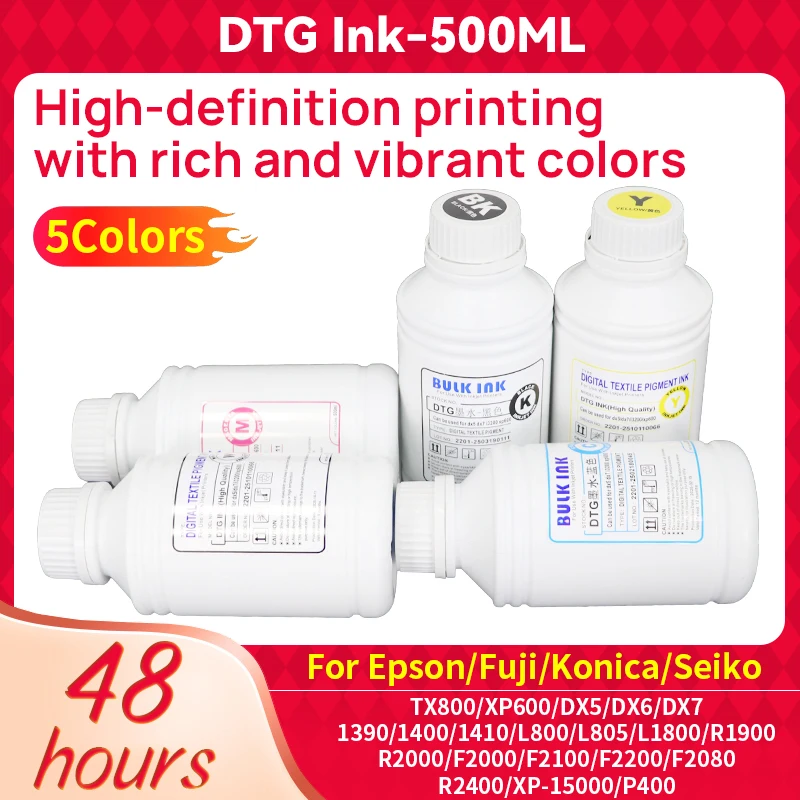 500ML DTG Ink Textile Garment Ink, For DX5 DX6 DX7 TX800 I3200 I1600 For Epson L1800 1390 R1900 F2000 F2100 F2200 L800 XP600.