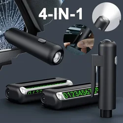 Car Parking Number Plate Luminous Auto Parking Card Solar Charging Temporary Stop Phone Number Card Safety Hammer Car Accessory