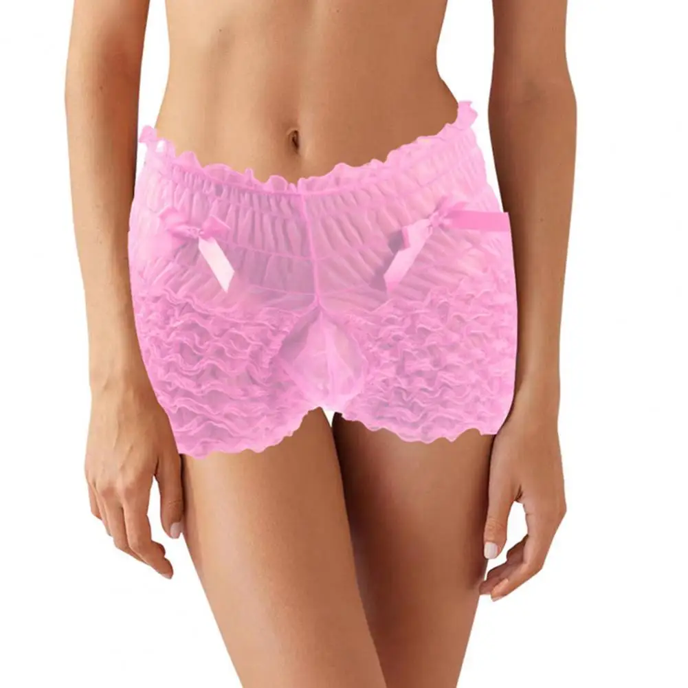 Men's High Waist Lace Panties with Bowknot