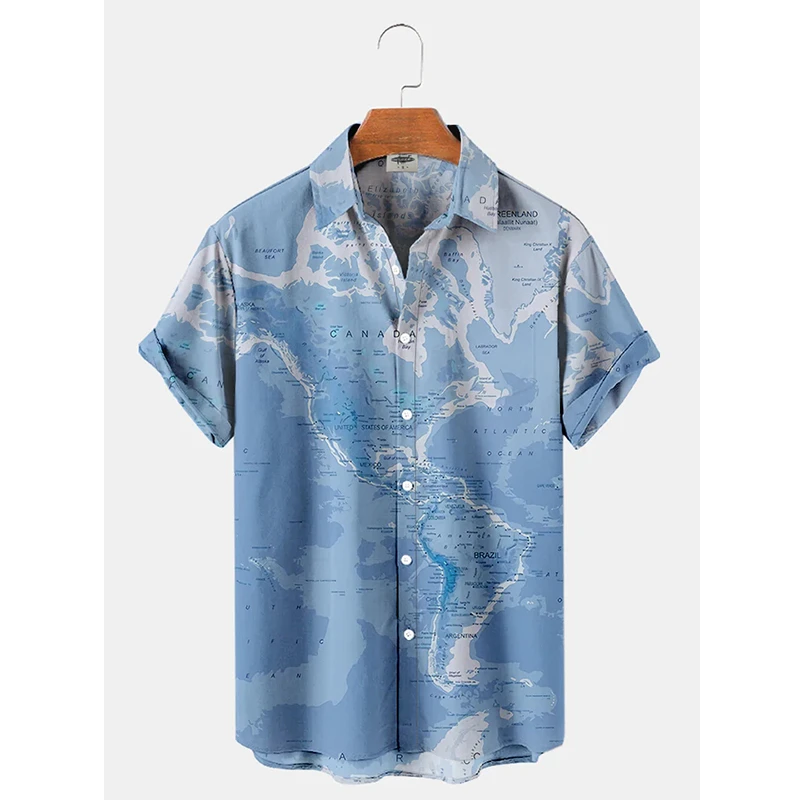 

Vintage Hawaii Shirt For Men 3d Map Print Short Sleeve Male Shirt Lapel Button Men Clothing Casual Fashion Tops Oversized Camisa