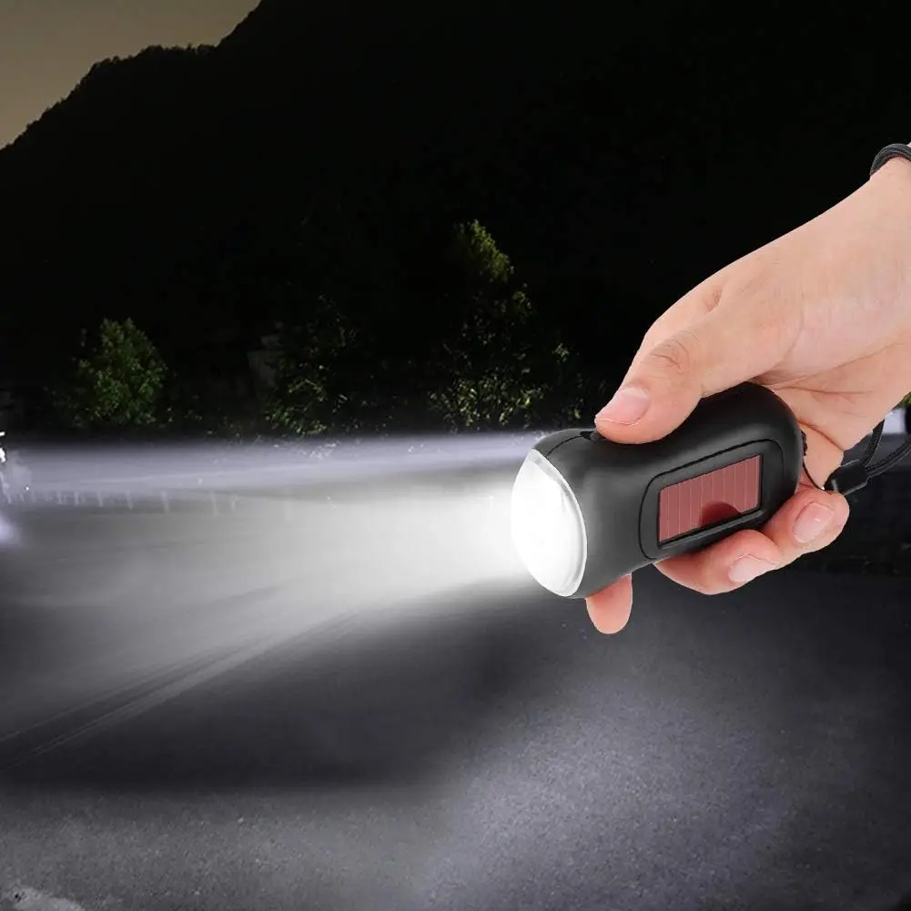 Hand Crank, Solar Powered Rechargeable Flashlight LED Dynamo Torch Emergency Supplies High Energy Conversion Portable Bright Fla