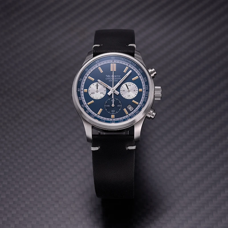 MF Affordable Micro-brands Retro Style Chronopraph 10 Bar 24-hour Vk63 Movement Leather Luminous Date Dress Quartz Men Watch