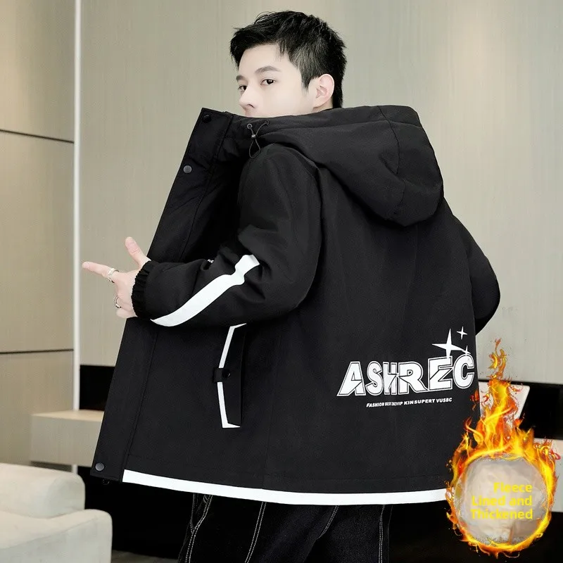 

Теплая куртка с капюшоном Thiened Fce для подростков, модная универсальная студенческая верхняя одежда из полиэфирного волокна, стиль Гонконг