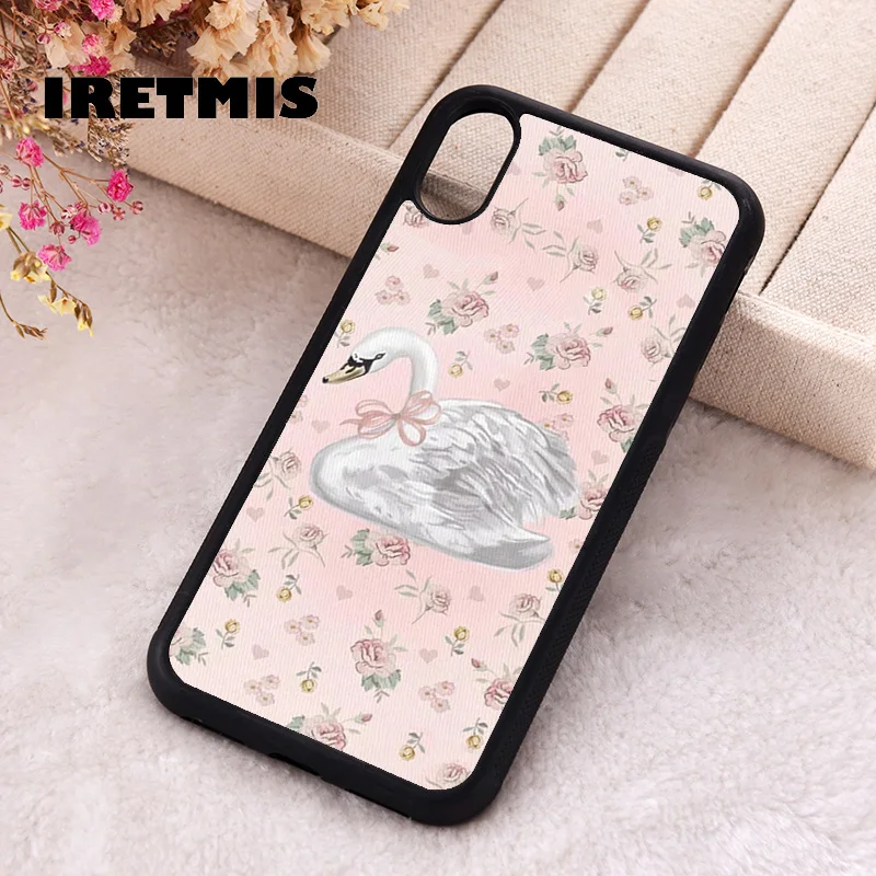 Iretmis Phone Cover Case For iPhone X XS Max XR 11 12 13 PRO MINI 14 15 16 Plus Rubber Silicone Sweet Swan