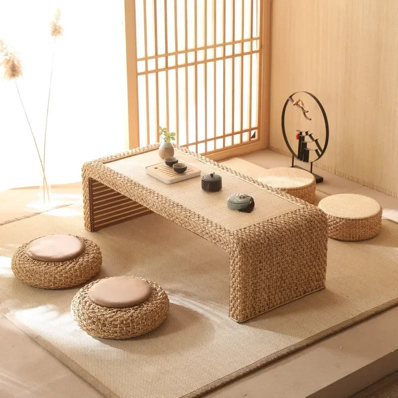 

Rattan Tatami Tea Table Low Floating Window Balcony Sitting Table Minimalist Floor Table Handcrafted Woven Coffee Tables