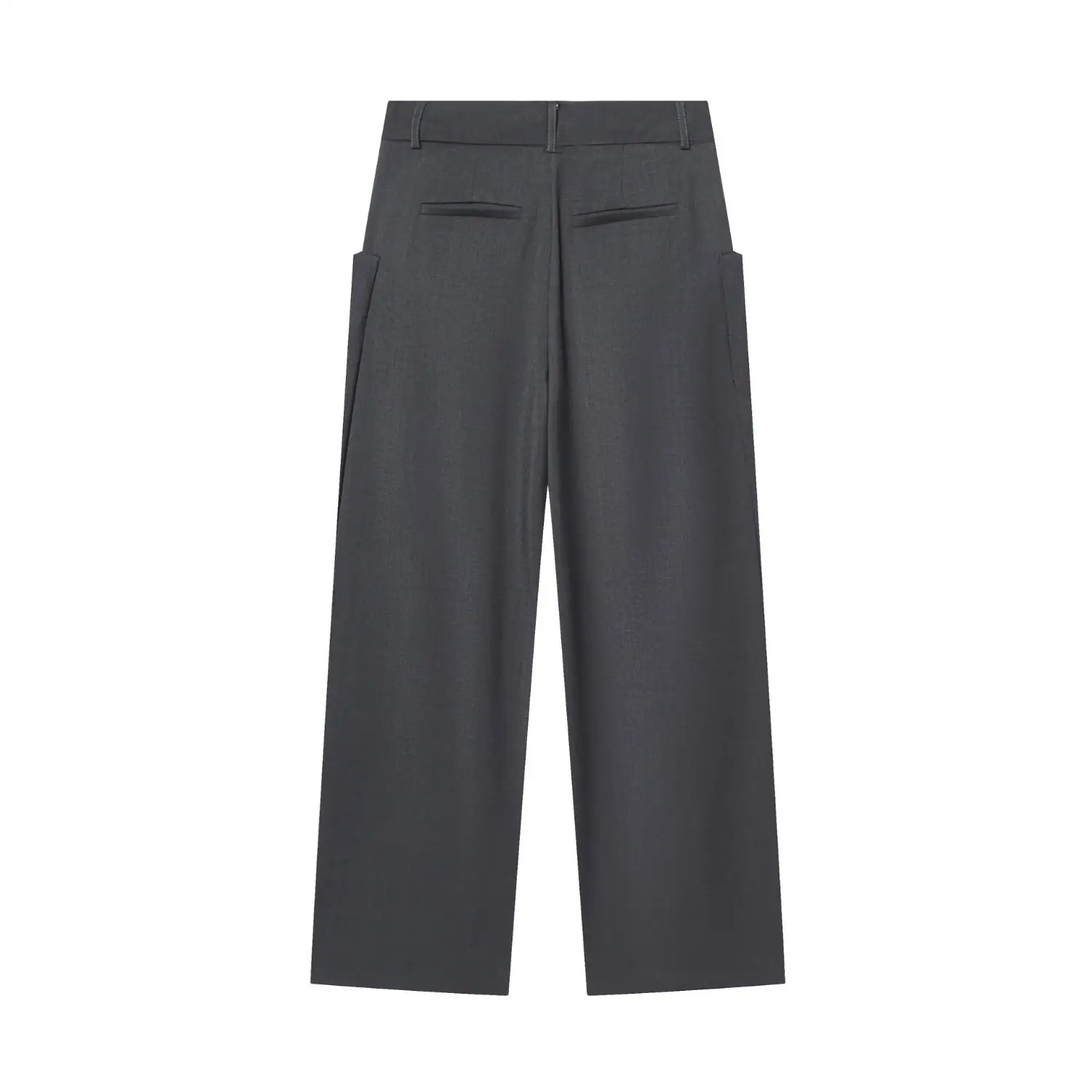 Fashionable Wool Blend Casual Pants Women's High Waist Straight Leg Pockets Organic Cotton Elderly Suitable Other 100% Material