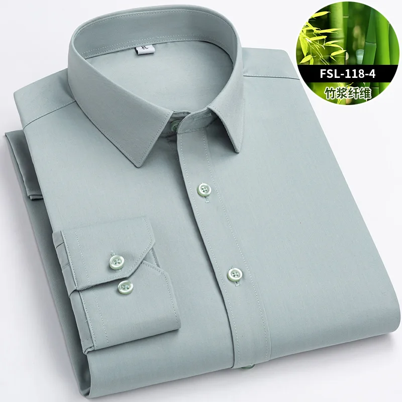 Camicia elegante in raso da uomo Fibra di bambù Manica lunga Antirughe Slim Fit Non stirabili Camicie casual di qualità per ufficio aziendale