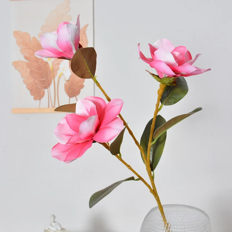 4/5 Stück Künstliche 3-Zweigige Magnolien-Äste Plastik Kunstblumen Heimdekoration Weiße Magnolien-Simulationsblumen Schlafzimmerdekoration – Detail 12