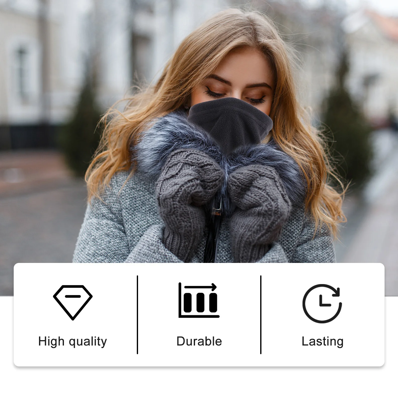 1 مجموعة قفازات دافئة وشاح بدلة حماية باردة سميكة الصوف طوق الشتاء يندبروف مجموعة الحماية الباردة الأسود متعدد الوظائف