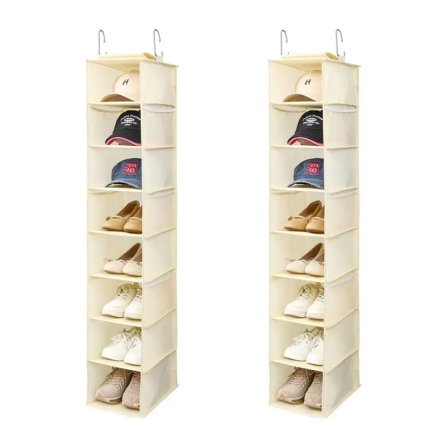 

Hanging Shoe Organizer for Closet with Side Mesh PocketsHat Racks for Baseball CapsShoe and Hat Holder amp Storage8ShelfBeige2 P