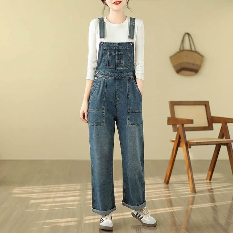 

Workwear Jumpsuits Women Loose American Style Straight Pants One Piece Outfits Women Rompers Casual Vintage Versatile Playsuits