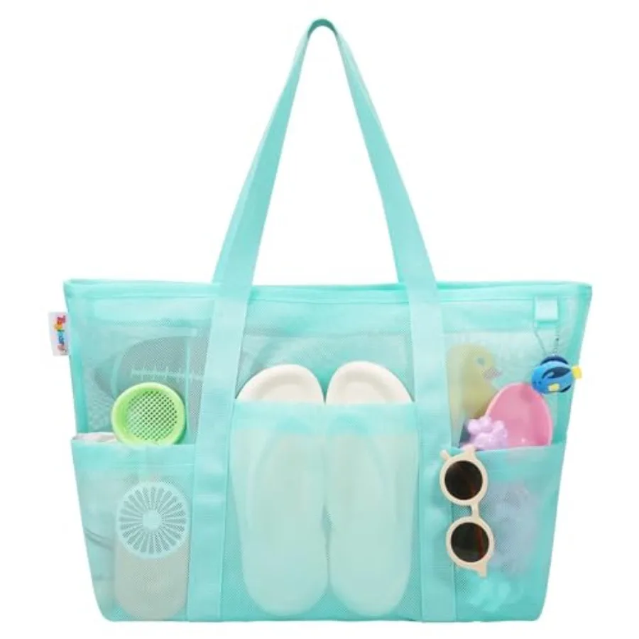 

Пляжная сумка-сетка Tagitary с молнией, большая пляжная сумка-тоут, водонепроницаемая, защищающая от песка, с 8 карманами для игрушек, сумка для бассейна, пляжные аксессуары