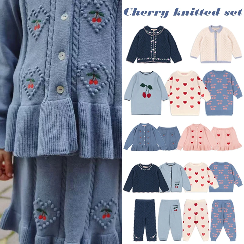 

Children's sweater Autumn/Winter New 2025KS knitted sweater for girls cherry knitted cardigan for girls knitted dress