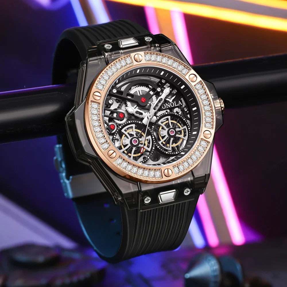 ONOLA 3835D Luxury Hollow Out Fully Automatic Movement Men's Watch Mechanical Tourbillon Watches Automatic Relogios Masculino