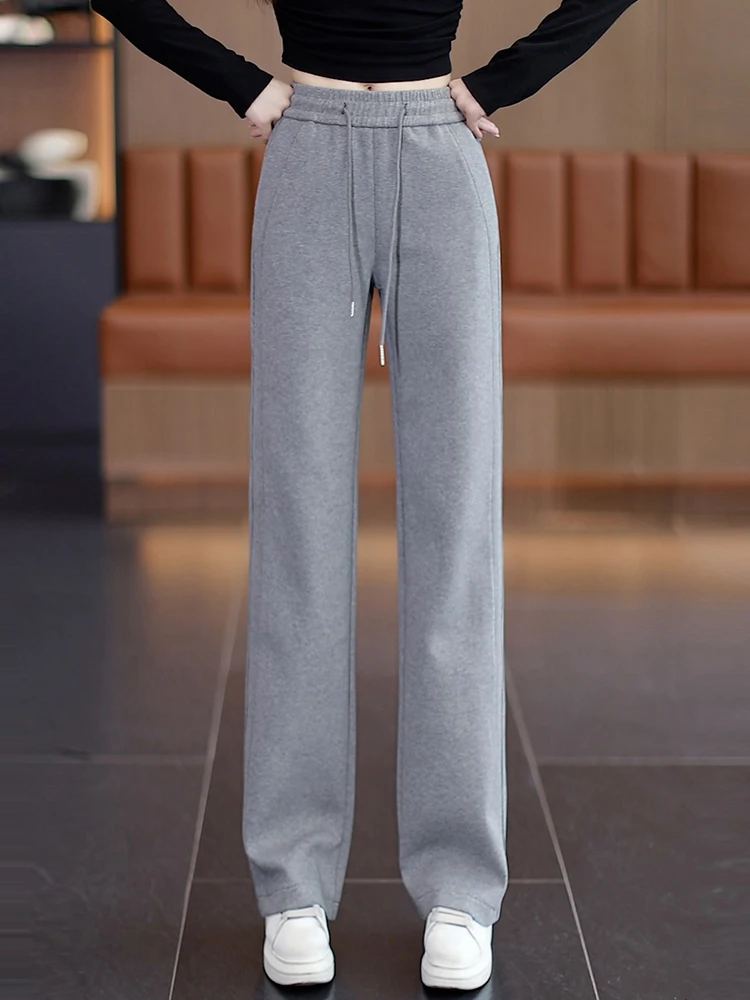 

Gray Casual High Waist Sport Pants Women's Spring Autumn New Style Drapey Straight Leg Slimming Wide Leg Trousers
