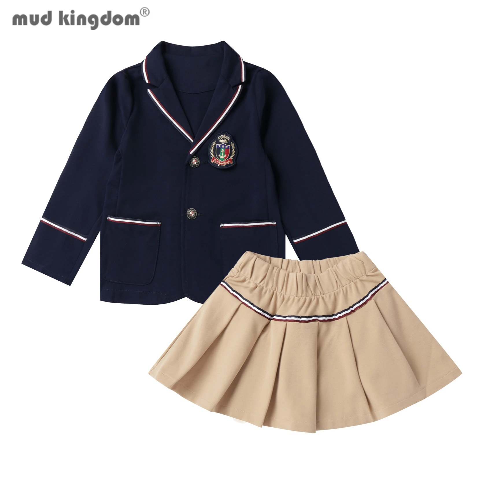 Mudkingdom 3Pcs Girls Uniform Set with Tie Preppy Cardigan Jacket and Pleated Skirt Outfits for Kids School Clothes 4-16Years