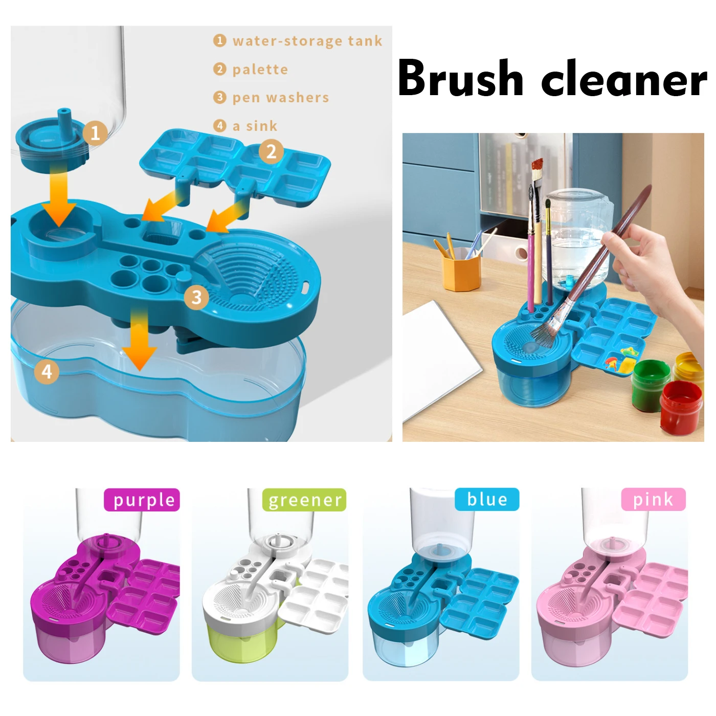 Paint Brush Clean Device Cycle Ellipse Green Pink Scrubber Diy Oil Painting Gouache Fine Arts Watercolor Pen Clean Tool