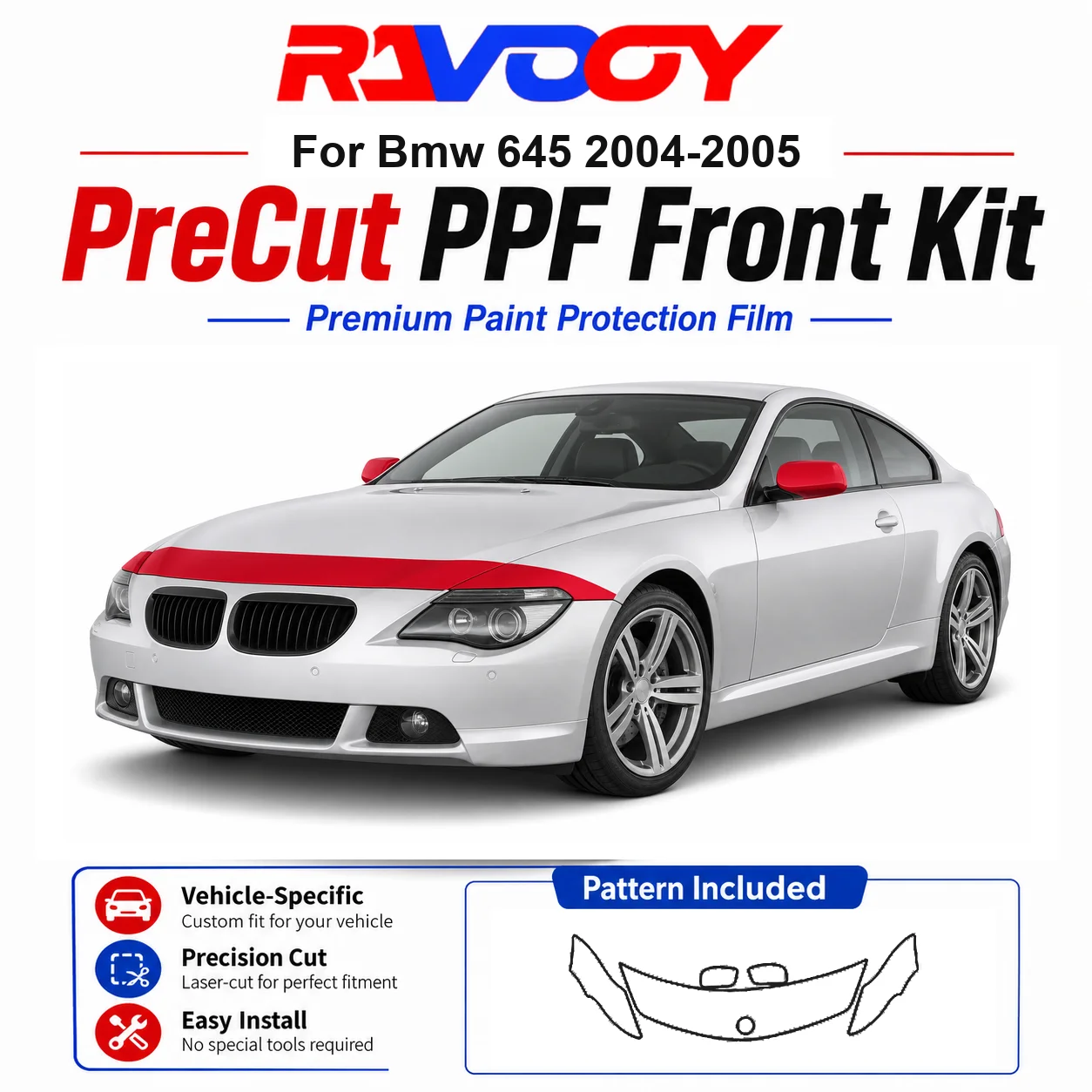 

8.5mil TPU Precut PPF Kit For BMW 645 2004-2005 - Hood, Partial Fenders & Full Mirror Set - Self-Healing Gloss Clear Bra Film
