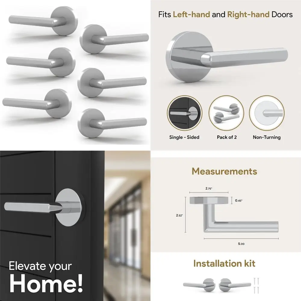 مقابض الأبواب المدمية من ميجا هاندلز - 6 عبوات من مقابض الأبواب الكروم شديدة التحمل، مقبض باب غير قابل للدوران للخزانة والأبواب الفرنسية،