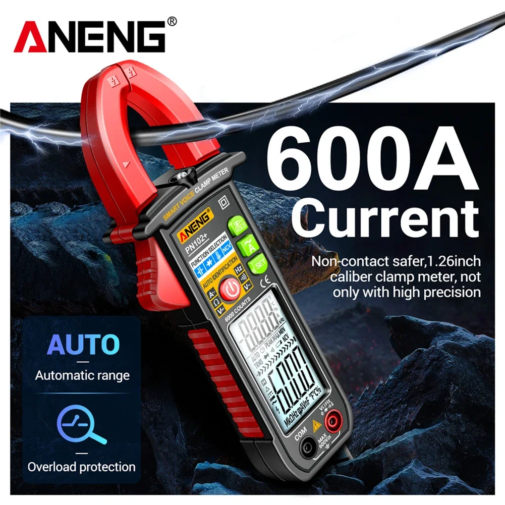 ANENG PN102 + Voz Inteligente Clamp Meter, Auto Ranging Multímetro, AC/DC Medidor de Tensão, Diodo Hz Tester Atual, 6000 Contagens