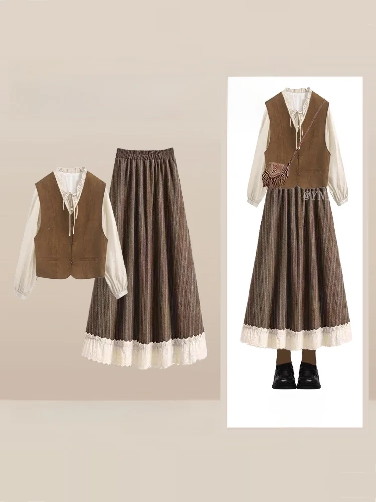 

Early Autumn New Style High-End Chiffon Shirt Three-Piece Set with Vest And Skirt Women's Maturity-Embracing Fashion Ensemble