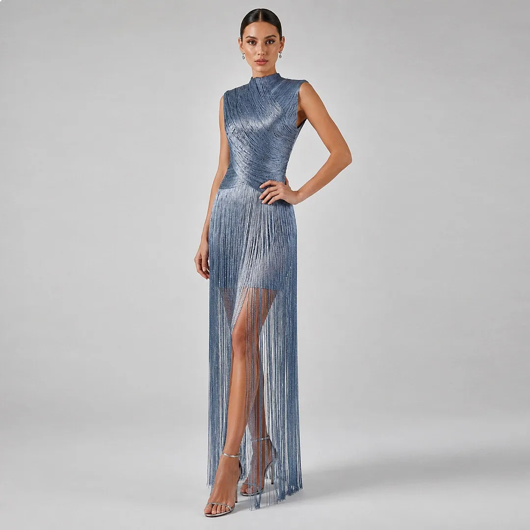 Sexy Sleeveless Sequin Fringe Bodycon Dress Evening Dresses for Women Party Clubwear