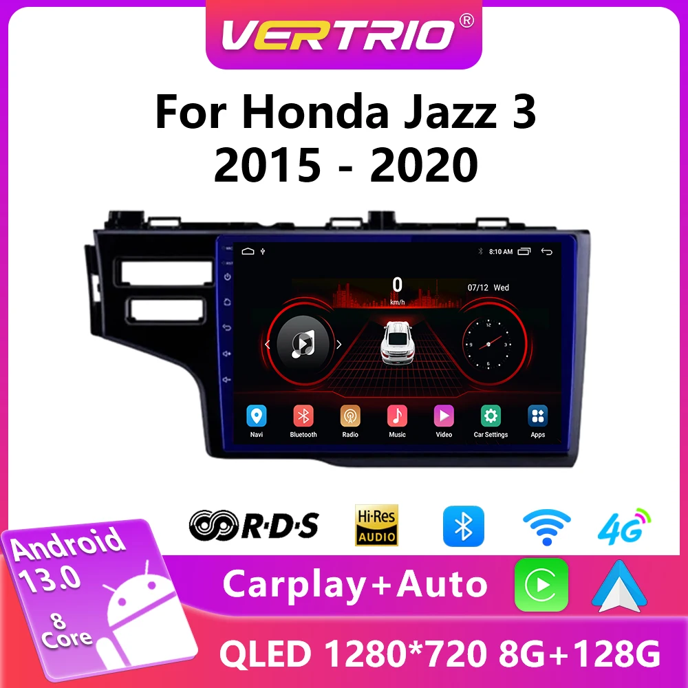 

Автомобильный радиоприемник Android 13 Carplay Auto для Honda Jazz 3 2015-2020 Fit 3 GP GK 2015-2020 QLED Мультимедийный видеоплеер Навигация GPS