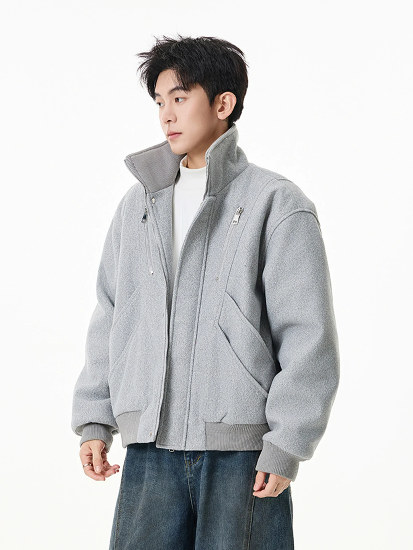 

American Sle Thiened ort Woolen Coat Men Winter Trendy Brand Haome Warm Loose Collar Open Cardigan Top Men