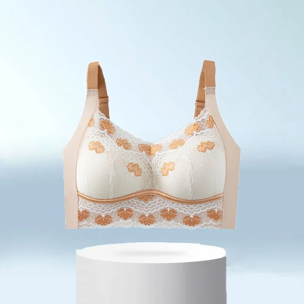 

Gathered Breasts Wireless Deep V Bra Shockproof Anti-sagging Brassiere for Women Close-fitting Big Cup Seamless Lace Bras Girls