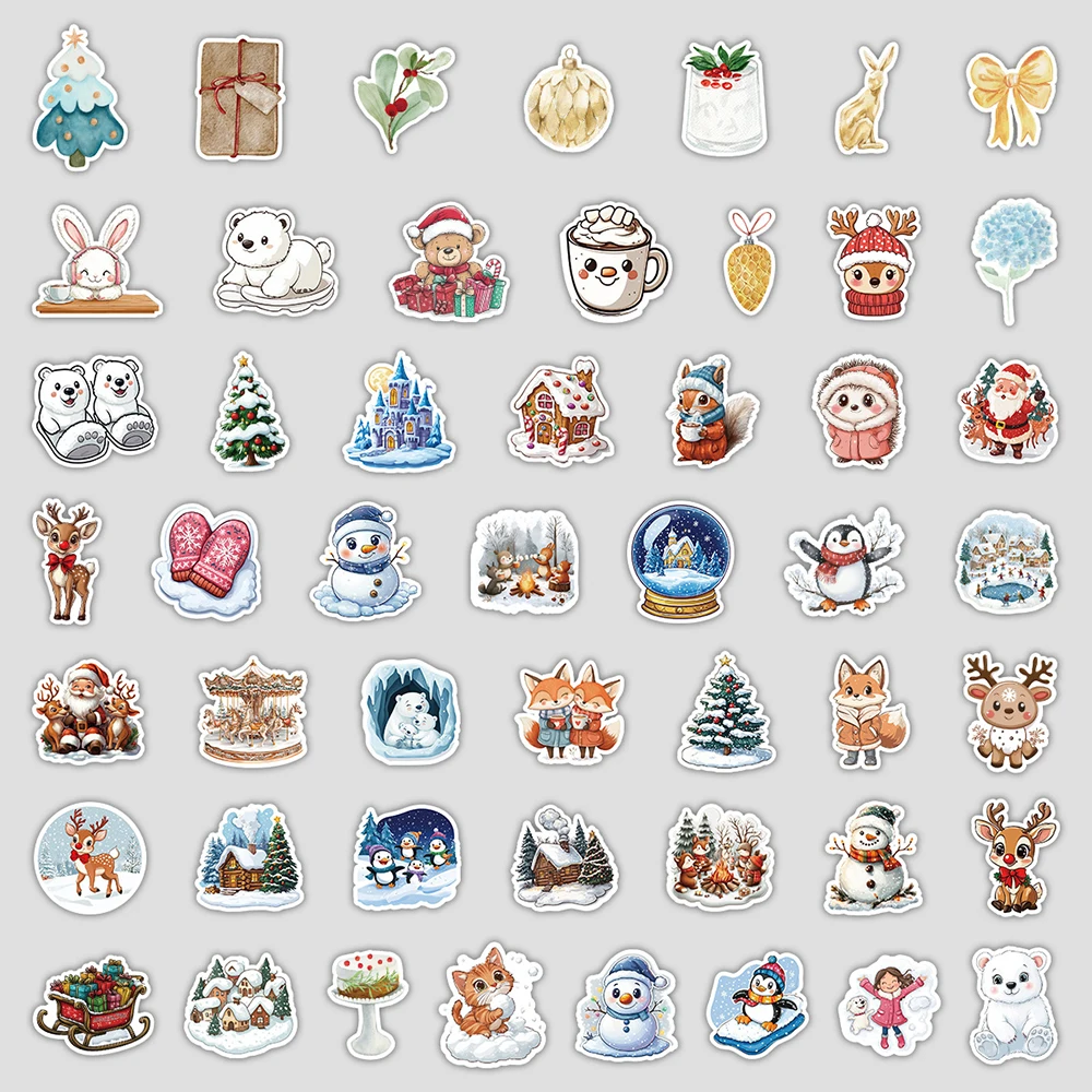 10/30/50pcs Cute Winter Christmas Snowman Elk Stickers Cartoon Decals Scrapbook Luggage Phone Suitcase Bike Kids Toys Waterproof