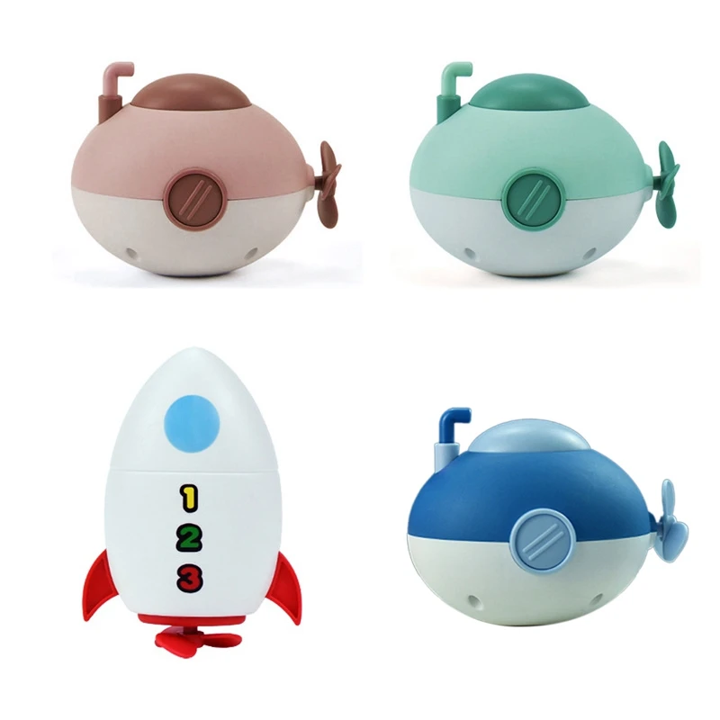 

4PCS Baby Bath Toys Infant Swim Chain Wind Up Little Submarine Rocket Bathtub Clockwork Toys For Boys Girls