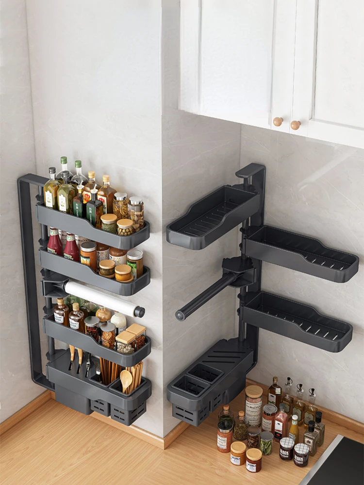 

Kitchen rotating spice shelves, household supplies, knife holders, chopstick holders, spices, non-perforated, wall-mounted